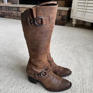 Born Women’s 9.5 Brown Rugged Leather Boots Knee High Riding Western Cowgirl